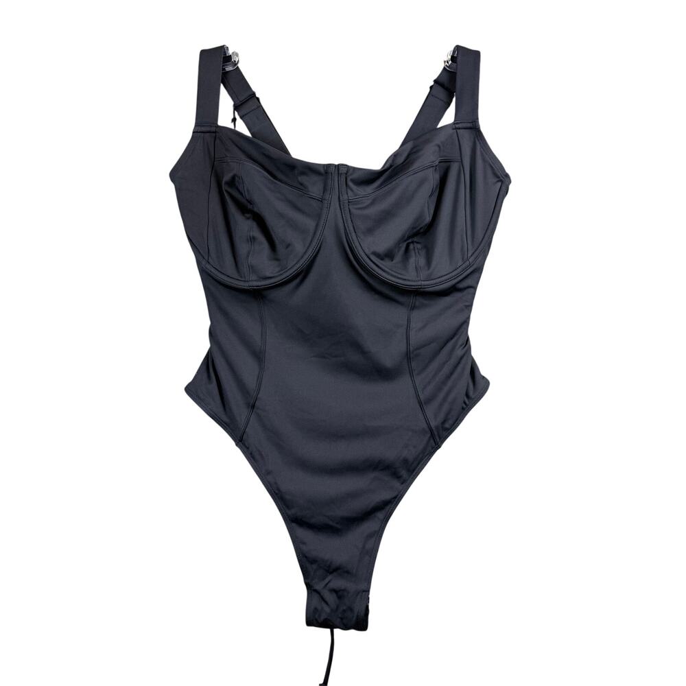 TA3 Hi Cut Lifty Black One-Piece Corset Lace-Up Underwire LARGE F/G Cup
